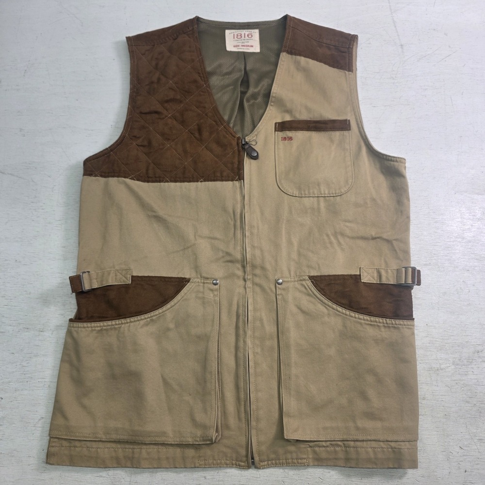 Remington Arms Co 1816 Upland Shooting Hunting Vest Khaki Suede Trim Men's M EUC